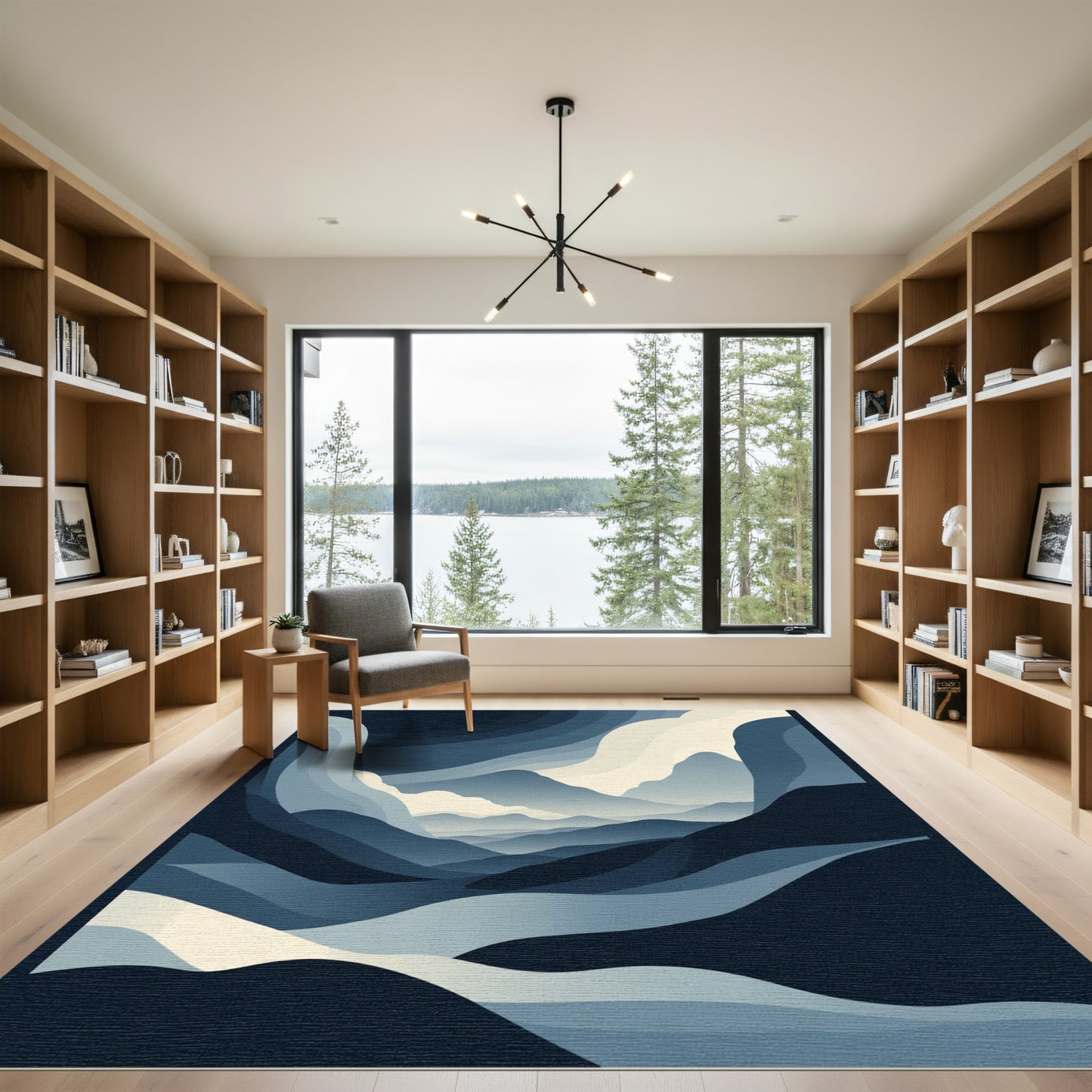 Deep Blue Mountain Horizon Layers Rug