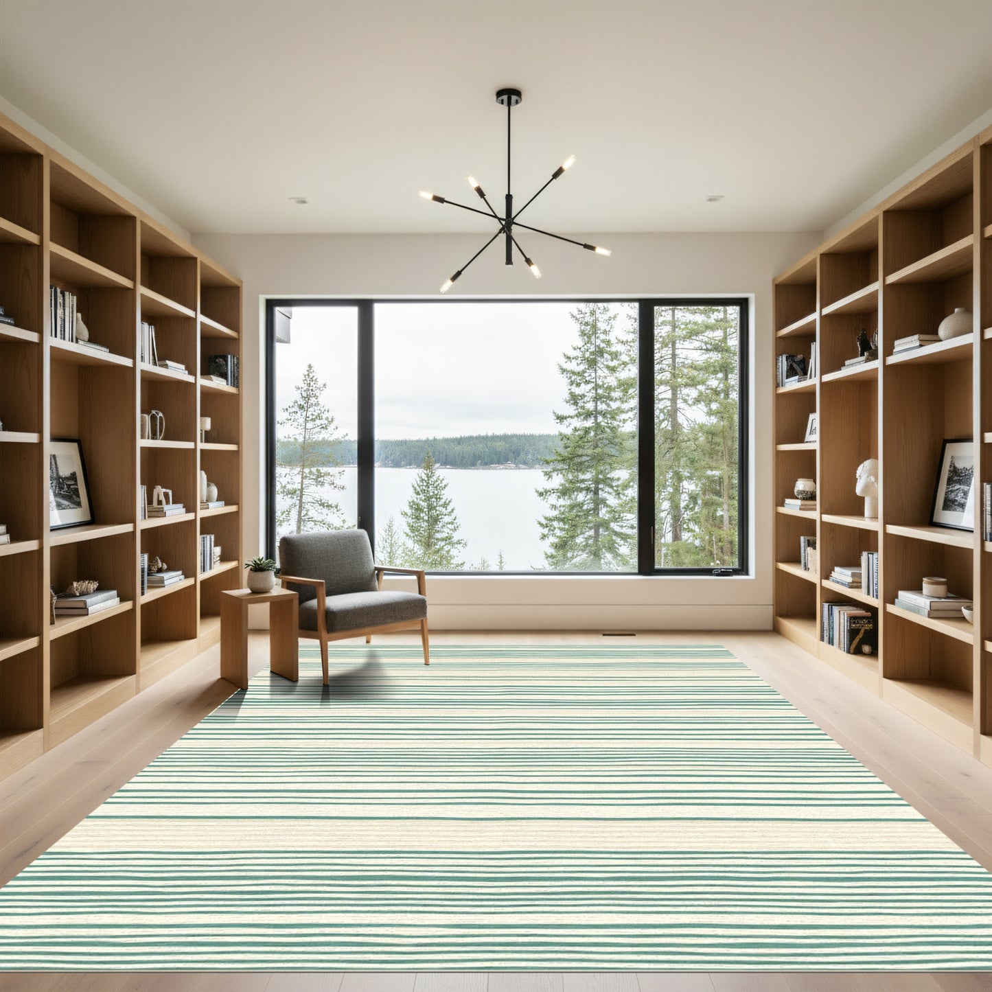 Handcrafted Teal Cream Stripe Rug