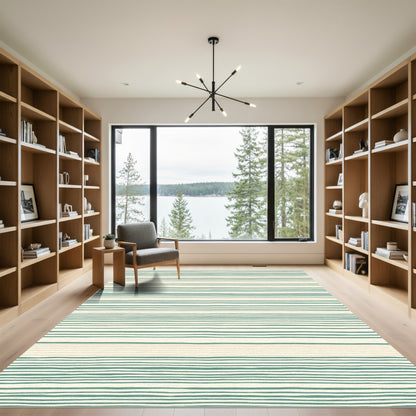 Handcrafted Teal Cream Stripe Rug