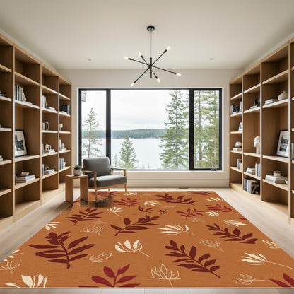 Earthy Autumn Leaf Silhouette Arrangement Rug
