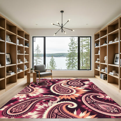 Crimson Paisley Bursting Starburst Medallion Rug