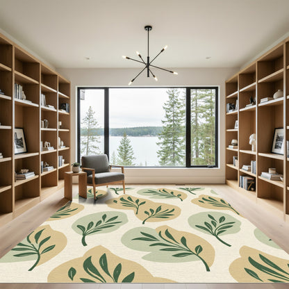 Earthy Abstract Leafy Branch Composition Rug