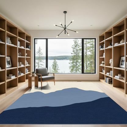 Serene Blue Misty Mountain Layers Rug