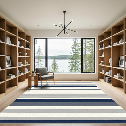 Modern Navy Gray Striped Rug