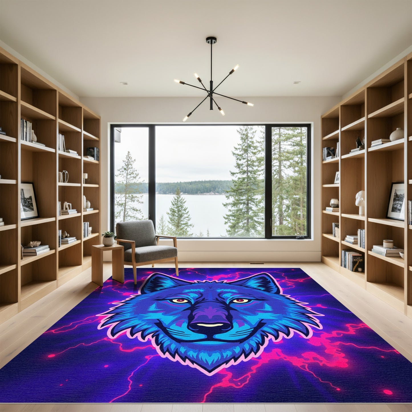 Electric Blue Wolf Lightning Aura Rug