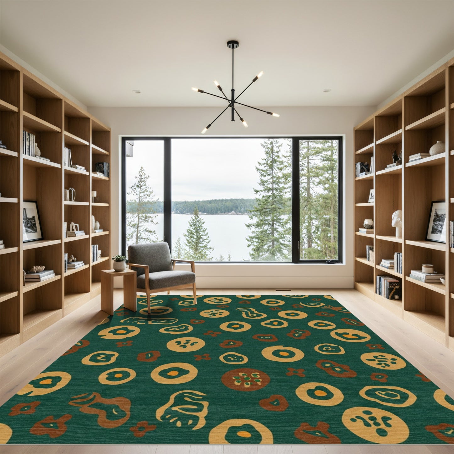 Deep Forest Ochre Abstract Organic Shapes Rug