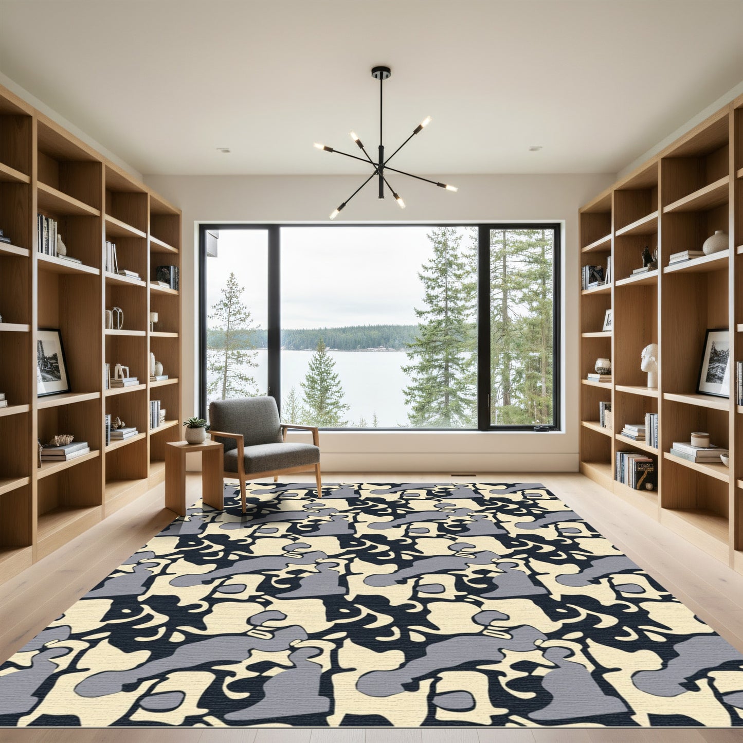 Abstract Gray Beige Camouflage Blocks Rug
