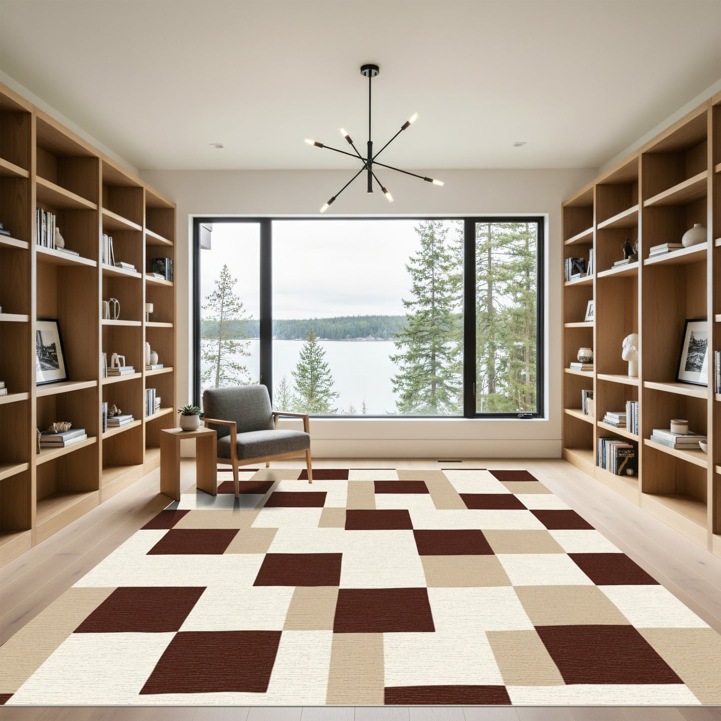 Brown Cream Tan Geometric Blocks Rug