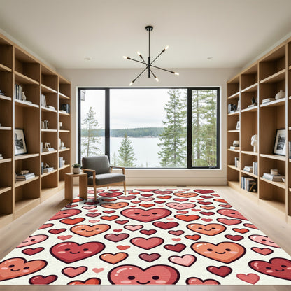 Cute Red Heart Pattern Rug