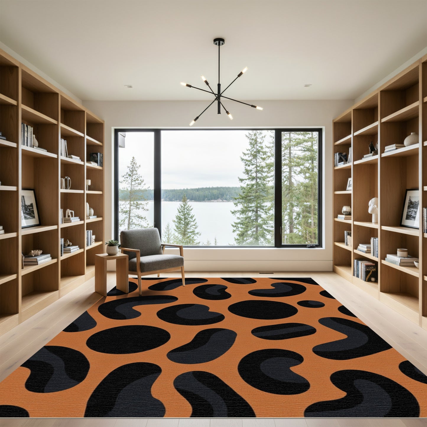 Burnt Orange Black Abstract Blob Rug