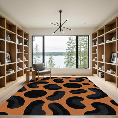 Burnt Orange Black Abstract Blob Rug