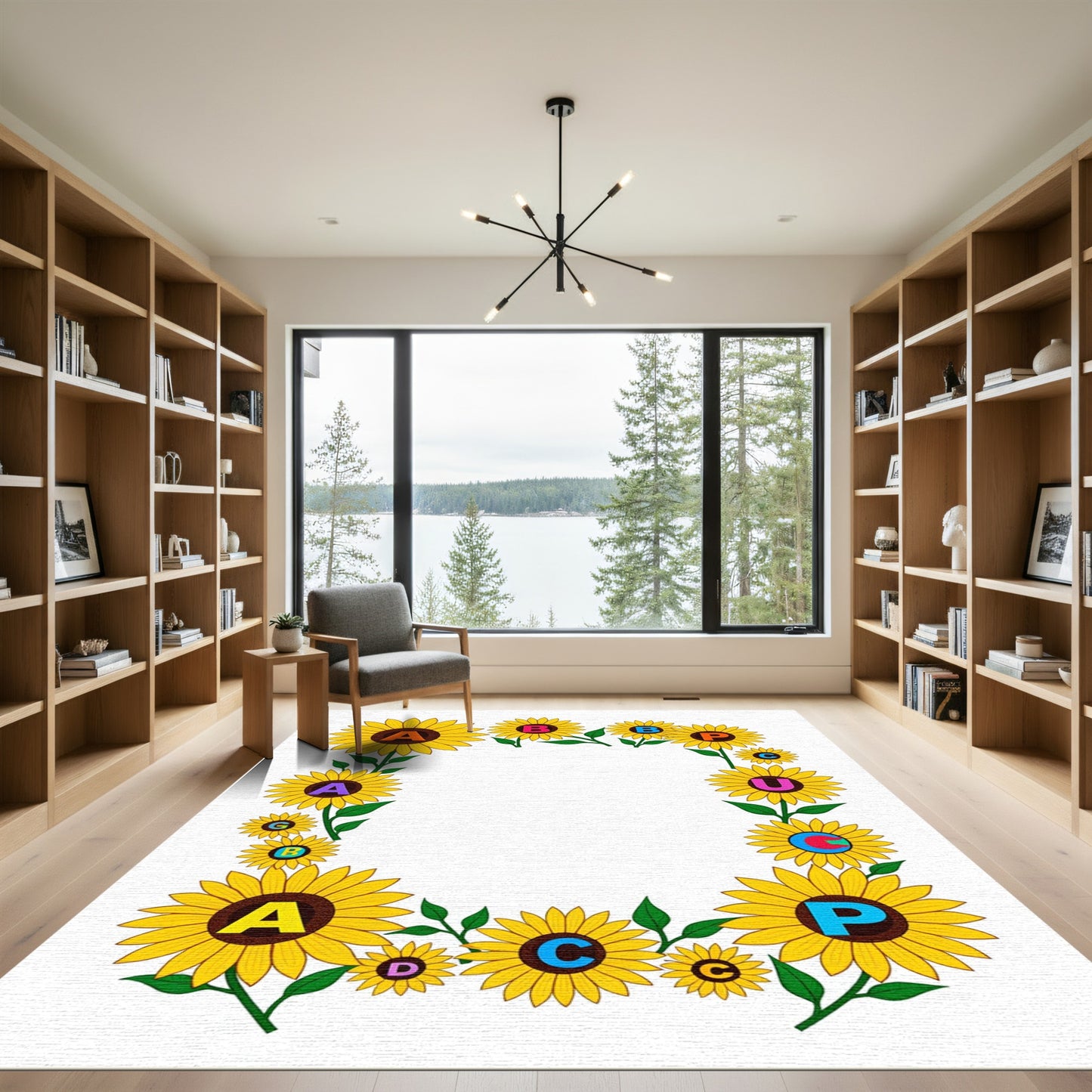 Alphabet Sunflower Border Yellow Design Rug