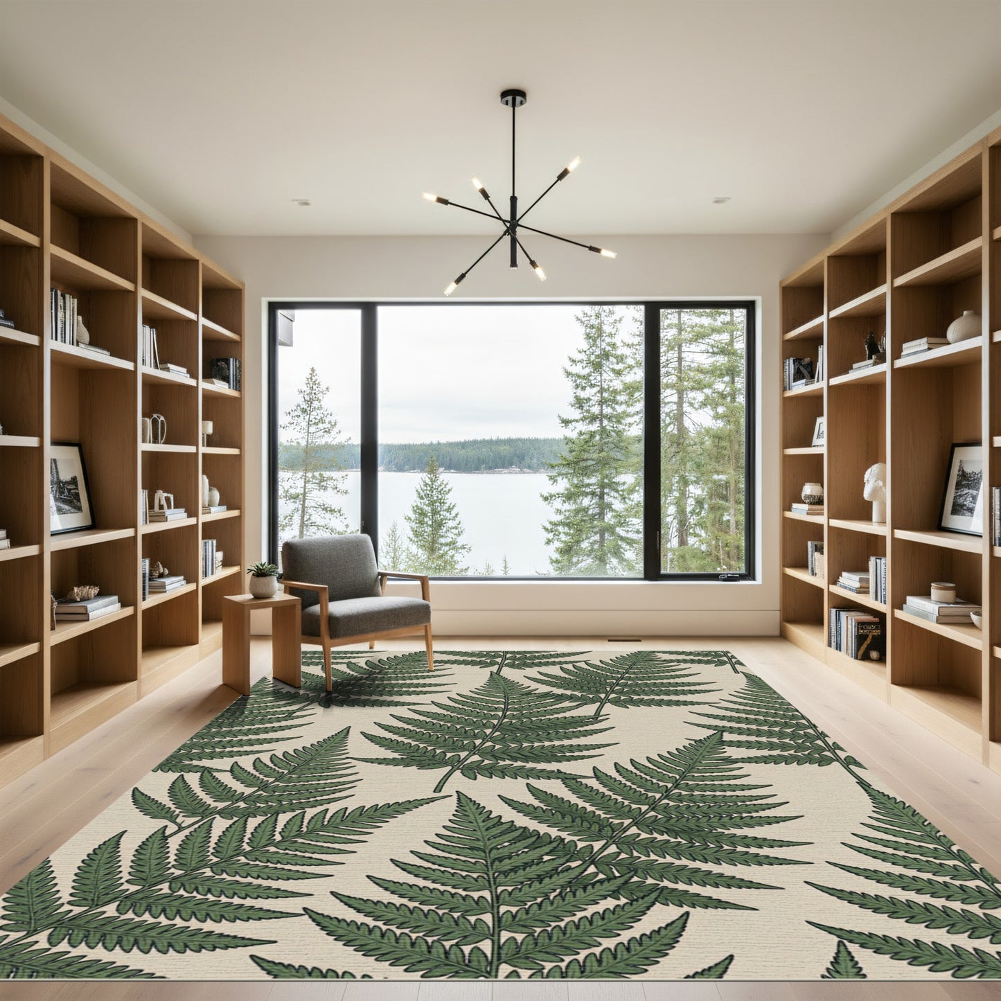 Verdant Green Fern Leaves Pattern Rug
