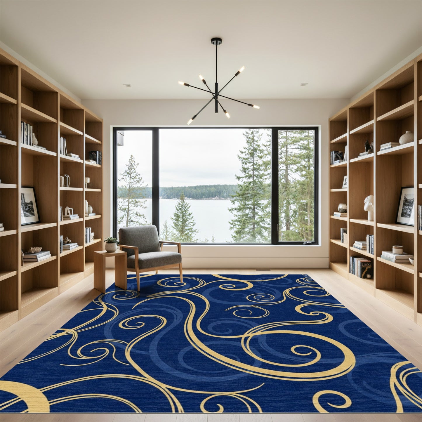 Golden Swirl Arabesque Navy Rug