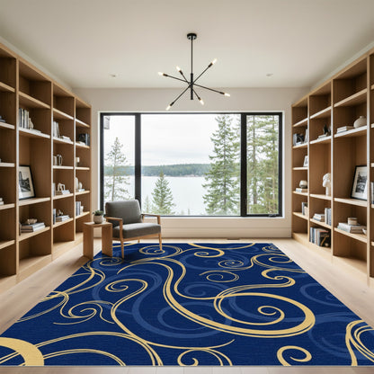 Golden Swirl Arabesque Navy Rug