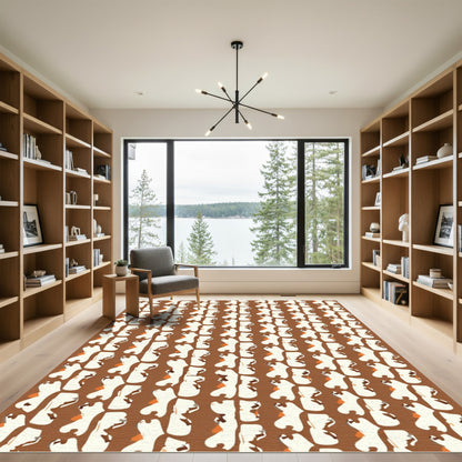 Brown White Abstract Organic Shapes Rug