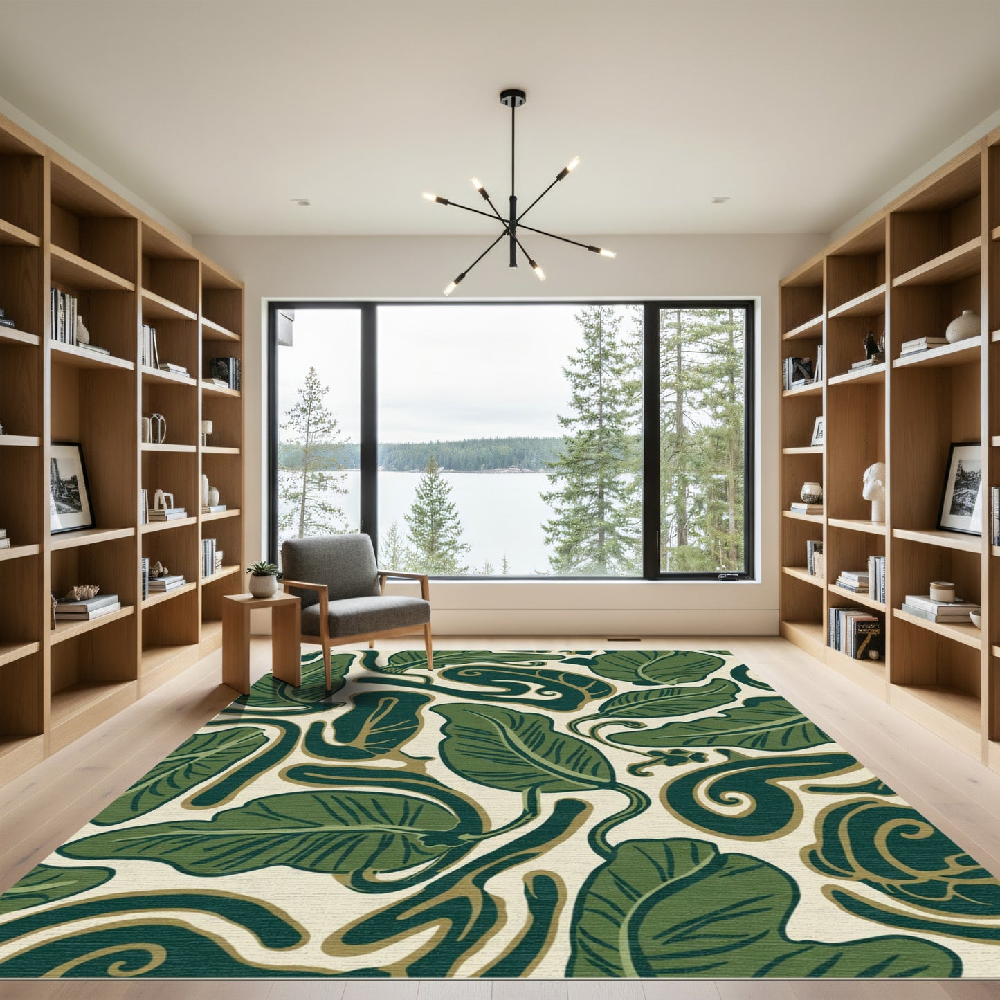 Deep Green Leafy Branch Art Rug