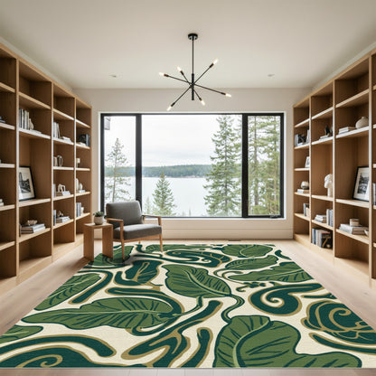 Deep Green Leafy Branch Art Rug
