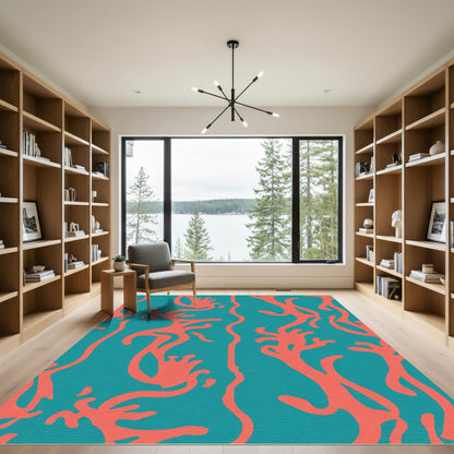 Aqua Coral Branch Flow Rug