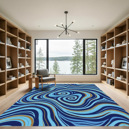 Deep Blue Swirls Flow Abstract Rug