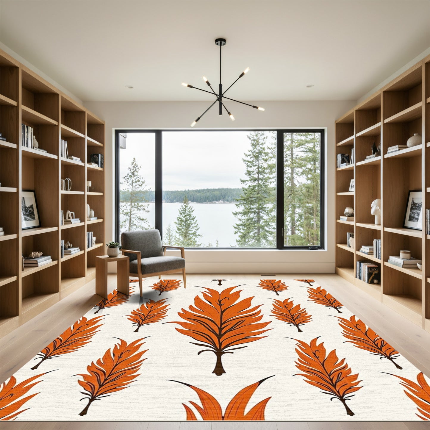 Orange Feathered Flora Repeating Composition Rug