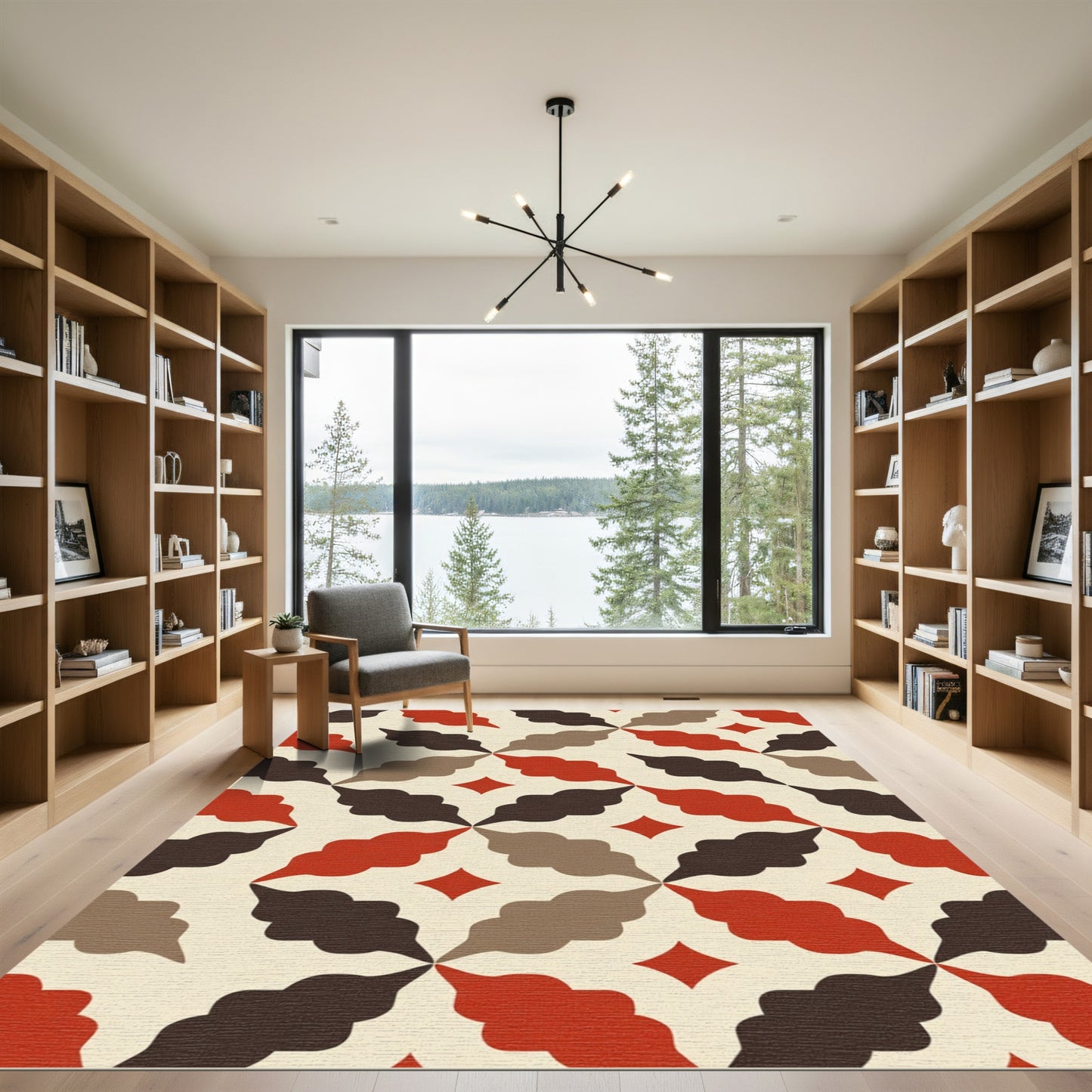 Crimson Brown Beige Diamond Medallion Rug