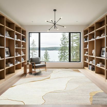Neutral Gold Fluid Abstract Rug