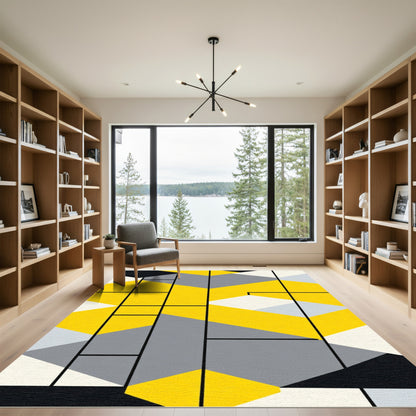 Bold Yellow Gray Geometric Composition Rug