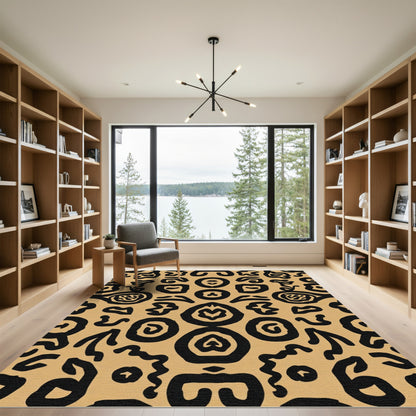 Bold Black Tribal Earth Swirl Rug