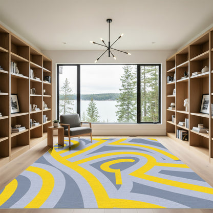 Yellow Gray Abstract Swirl Rug