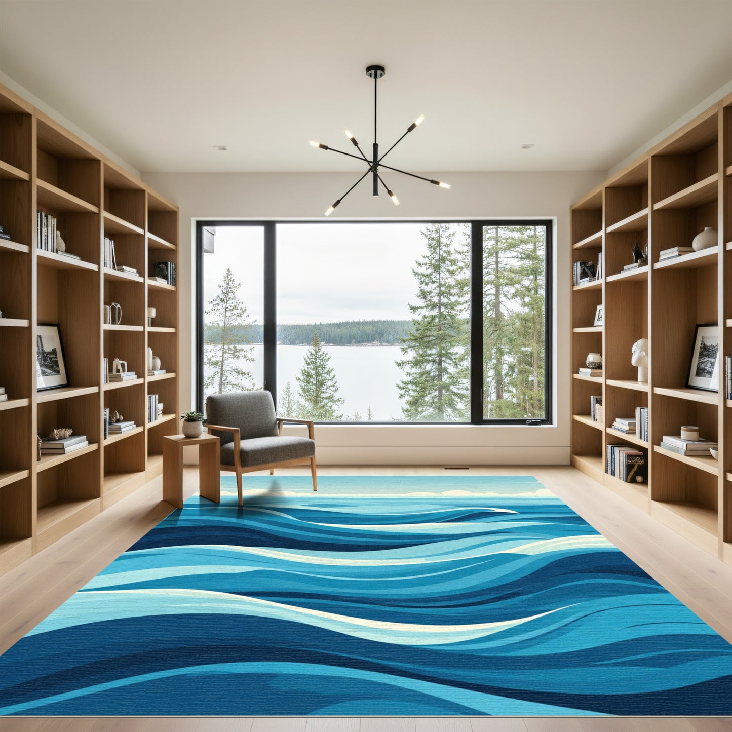 Cool Blue Aquatic Swirls Rug