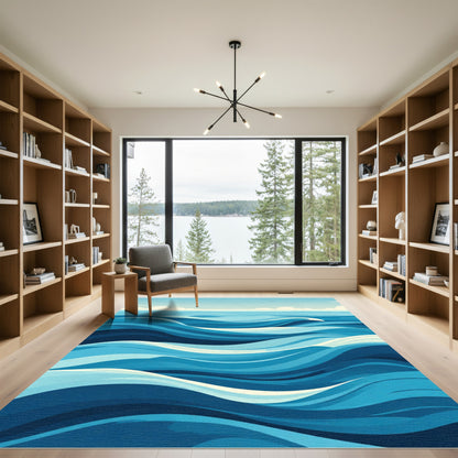 Cool Blue Aquatic Swirls Rug