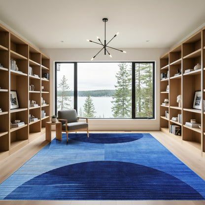 Navy Dual Striped Semicircles Rug