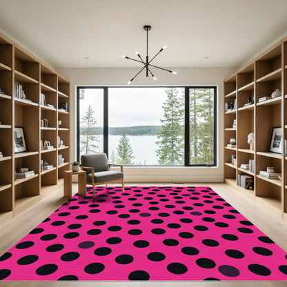 Bright Pink Black Polka Dot Round Rug