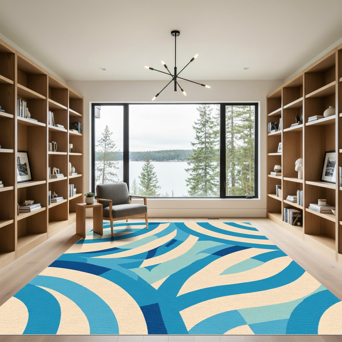 Oceanic Blue Curved Stripe Rug