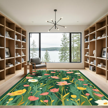Pink Yellow White Floral Garden Rug