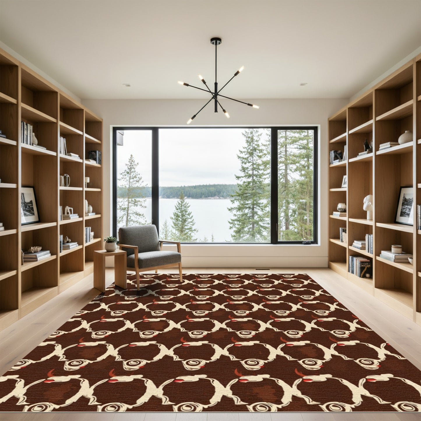 Rustic Cream Brown Abstract Chain Rug