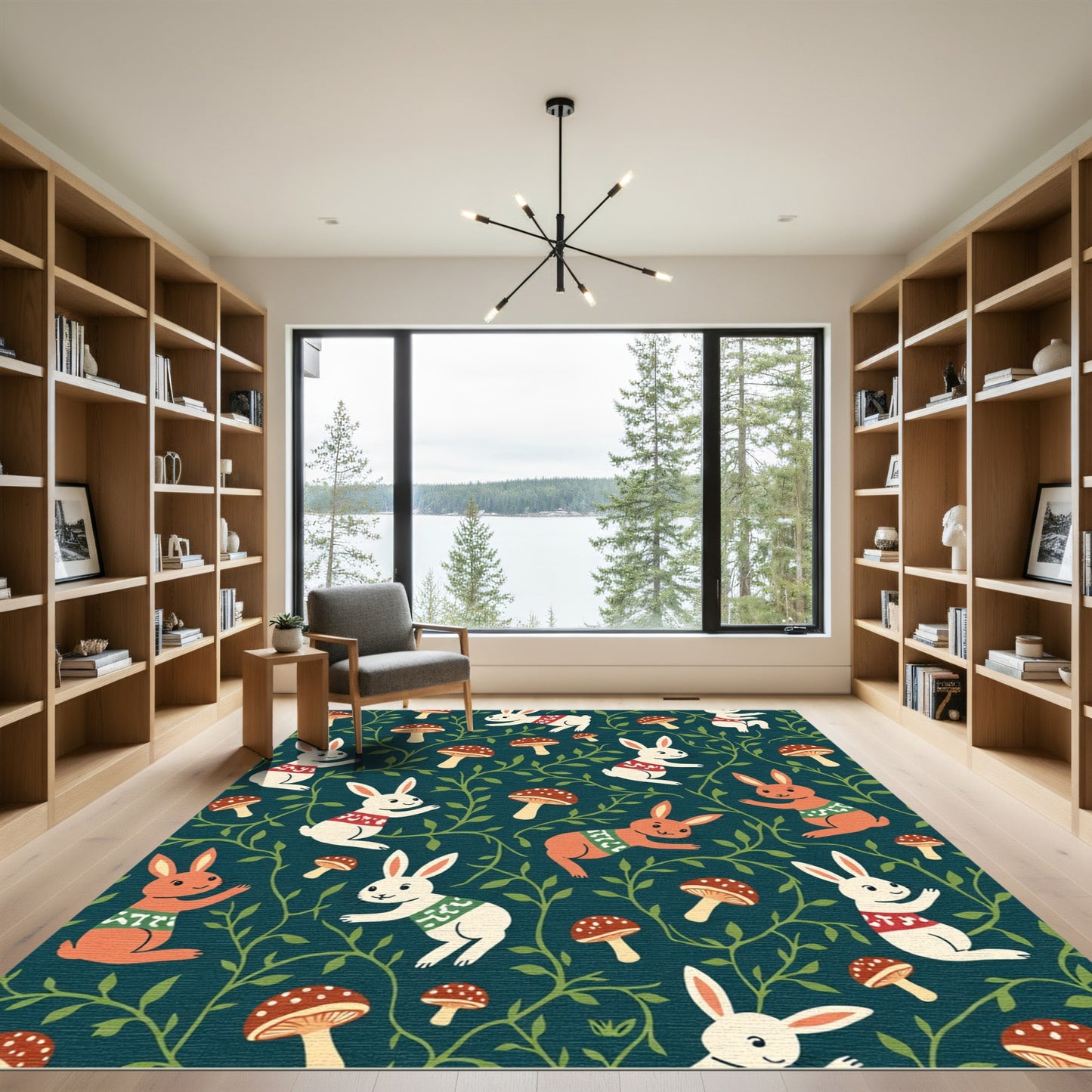 Whimsical Bunnies and Mushrooms Garden Rug