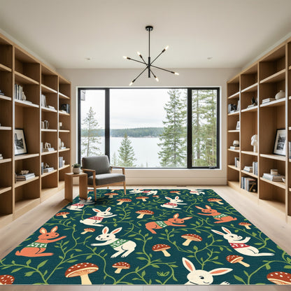Whimsical Bunnies and Mushrooms Garden Rug