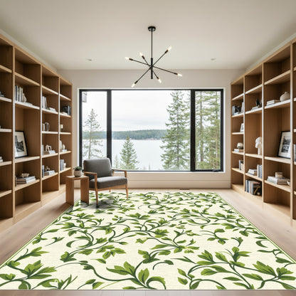 Green Leafy Vine Botanical Swirl Rug