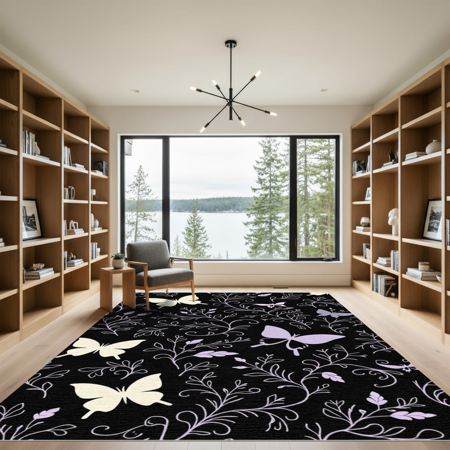 Whimsical Pastel Butterfly Floral Garland Rug