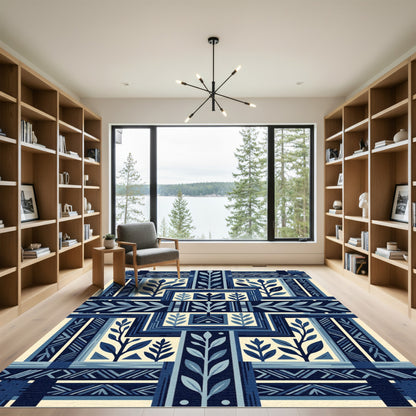 Deep Blue Botanical Framework Rug