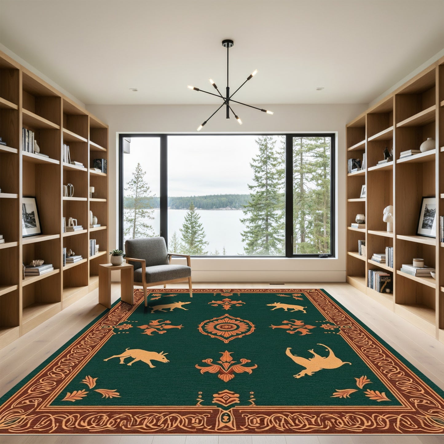 Golden Boar Emerald Brocade Rug