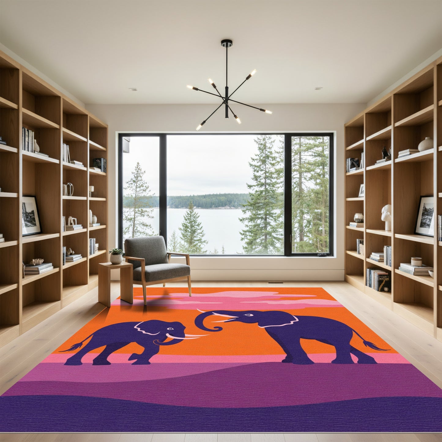 Majestic Elephants Sunset Vista Rug
