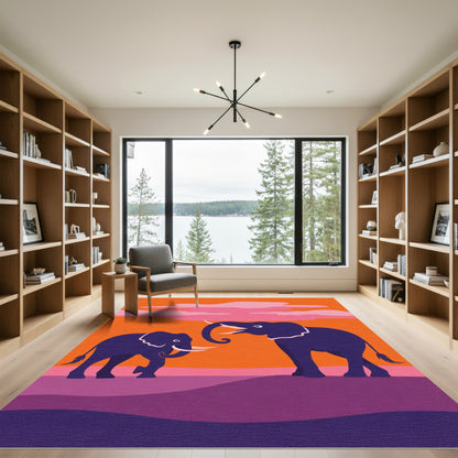 Majestic Elephants Sunset Vista Rug