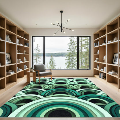 Green Layered Arch Ogee Concentric Ripples Rug