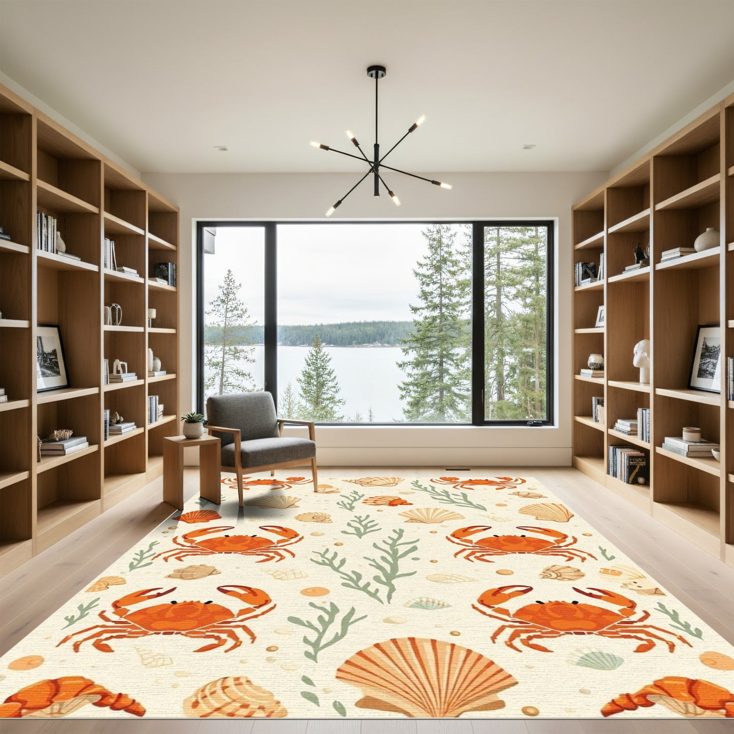 Coastal Orange Crab Shell Marine Life Rug