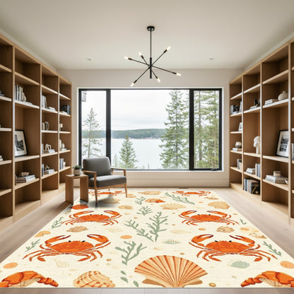 Coastal Orange Crab Shell Marine Life Rug