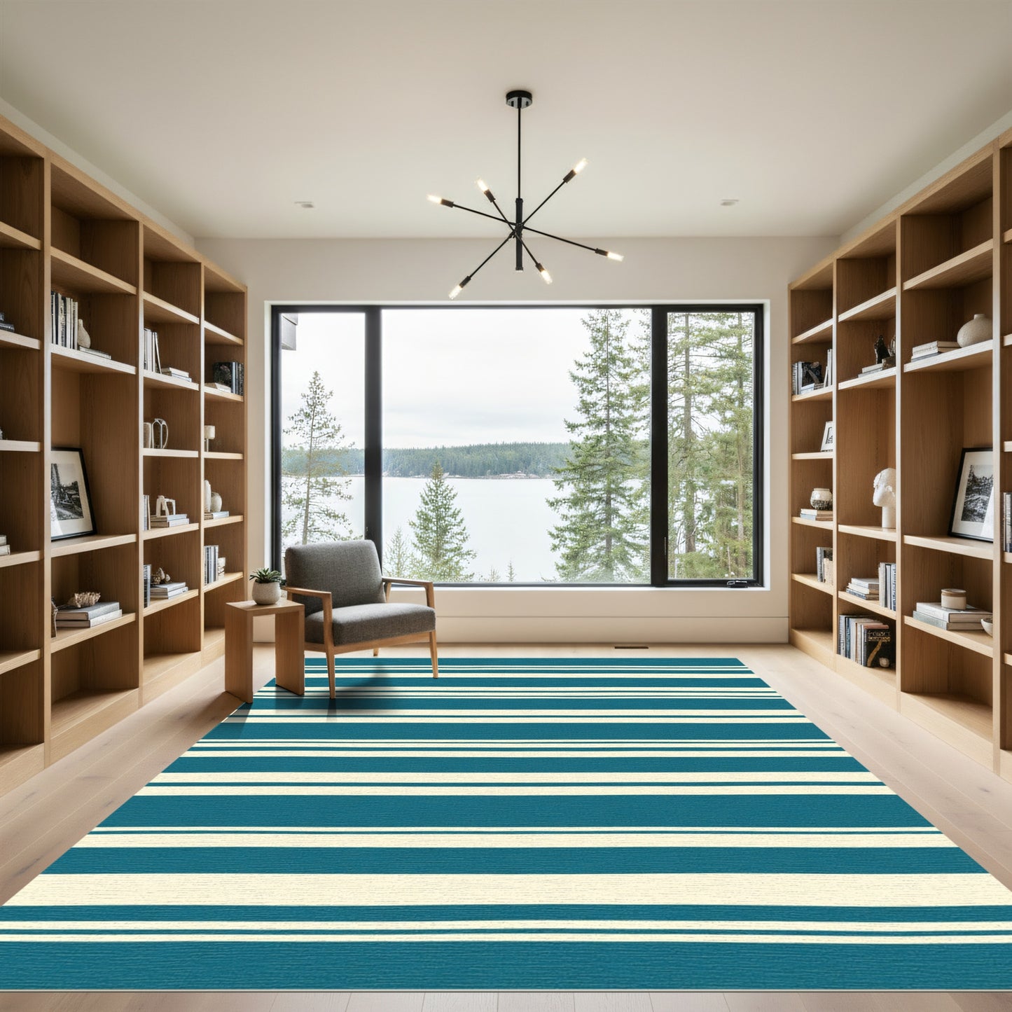 Teal Cream Horizontal Stripe Rug