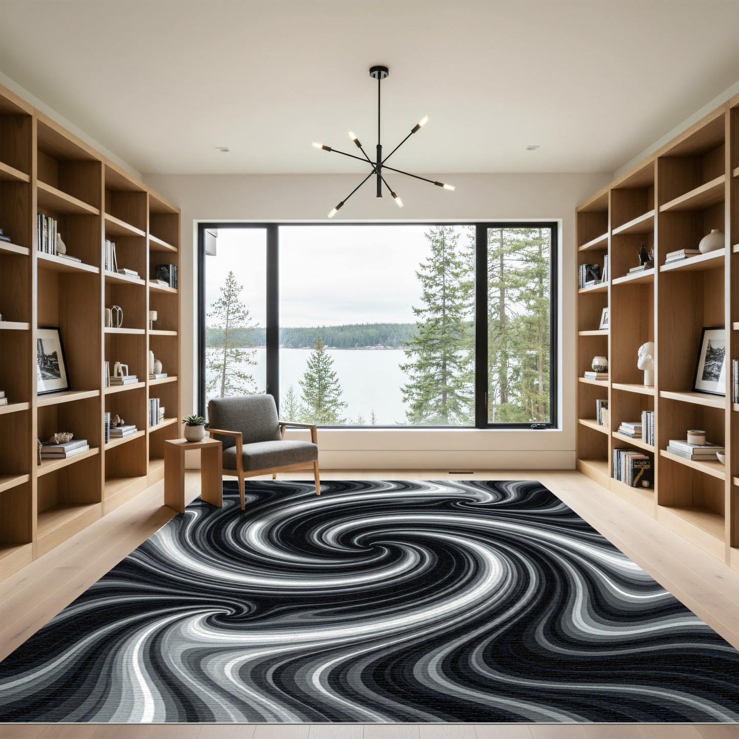 Monochrome Swirl Abstract Swirl Rug
